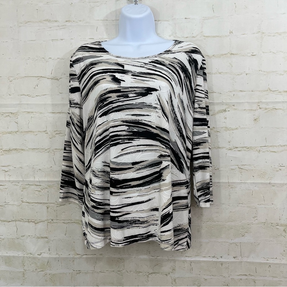 JM Collection Black Abstract 3/4 Sleeve Blouse